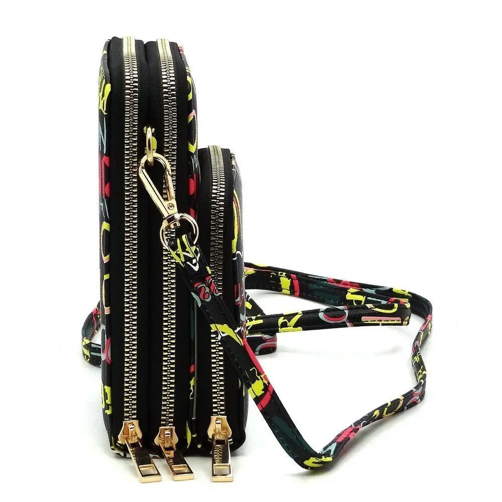 Graffiti Print Cell Phone Purse Crossbody Bag